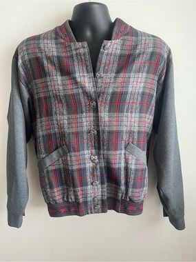 Vtg Lana Lee Women’s Gray & Red Plaid Button-Front Jacket Sz 10